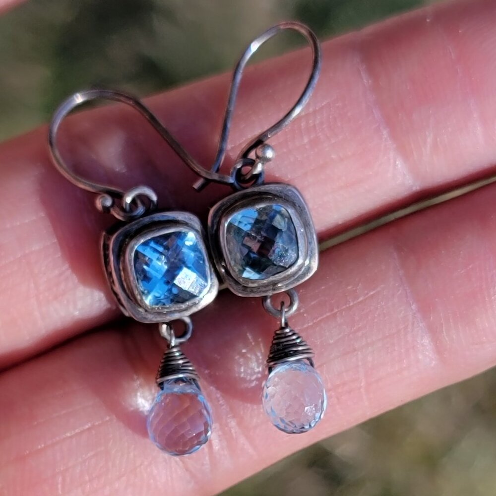 Sara Blaine designer 925 sterling sliver Rhapsody blue topaz earrings